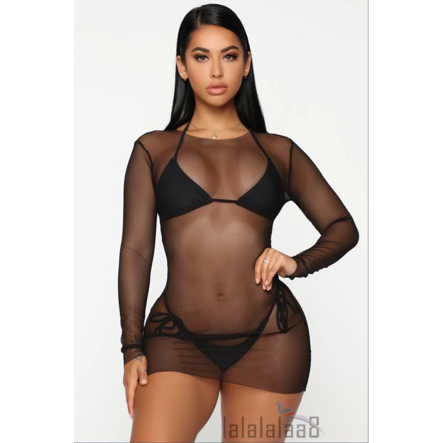 Đầm lưới mặc ngoài bikini màu trơn thời trang mùa hè quyến rũ dành cho nữ YH