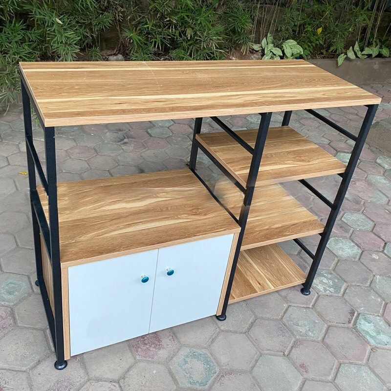 NOW SHIP Kệ Nhà Bếp - Kệ Để Lò Vi Sóng Khung Sắt Sơn Tĩnh Điện Sàn Gỗ MDF Cao Cấp