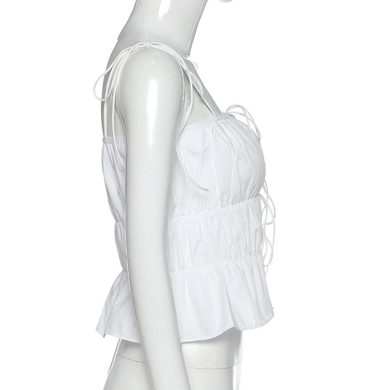 Áo Croptop 2 dây cột hở ngực sexy viền tầng xòe màu trắng HAC58 - Hỉn Hỉn Store