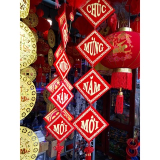 Bộ 2 dây liễng câu đối khánh vuông đỏ dây treo trang trí tết nhà cửa