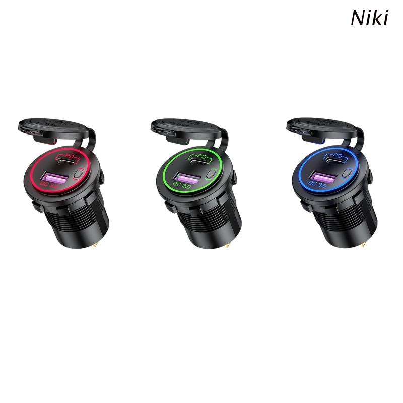 Thiết bị sạc nhanh Niki 12v 24v qc3.0 usb type c pd cho tàu thuyền/xe máy/điện thoại/máy tính bảng gps