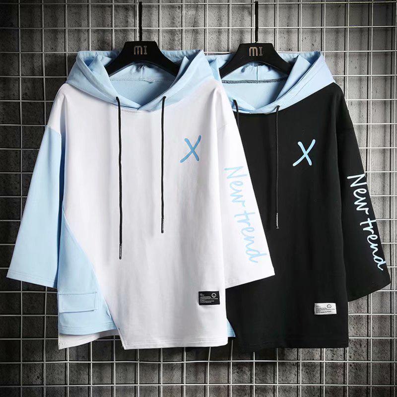 Thời Trang Áo Hoodie Tay Ngắn Dáng Rộng Có Dây Rút Phong Cách Kpop