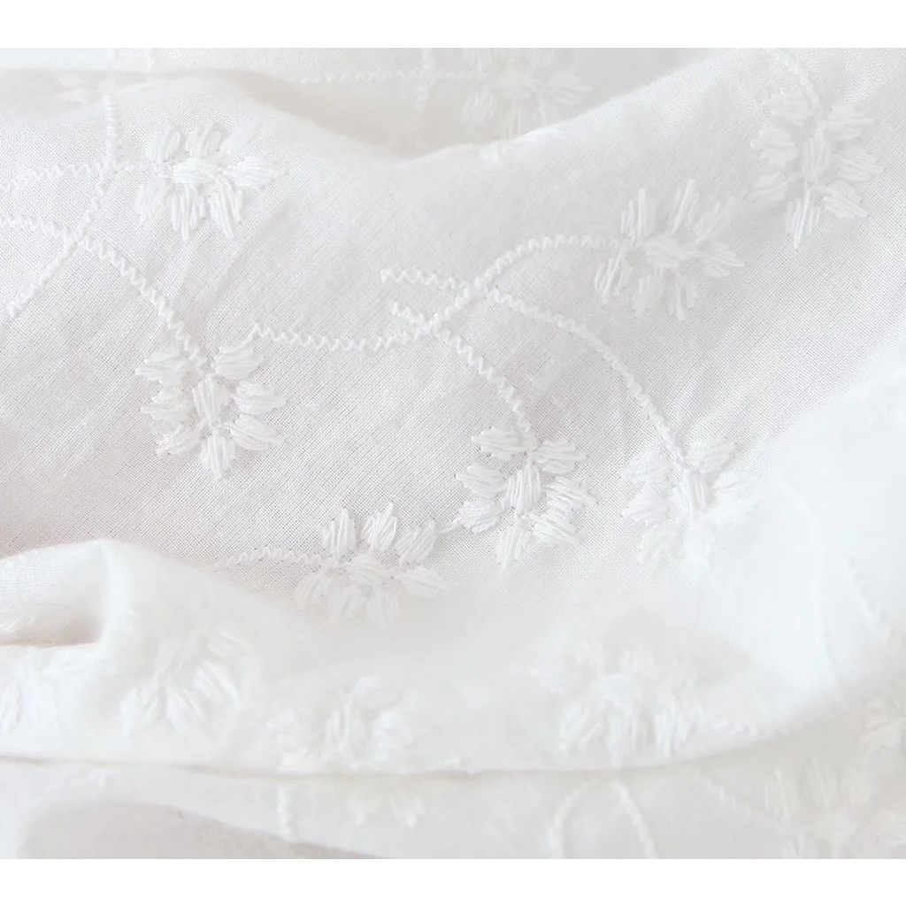 DUNEA Đầm tay phồng thêu họa tiết hoa dễ thương thời trang quyến rũ dành cho nữ