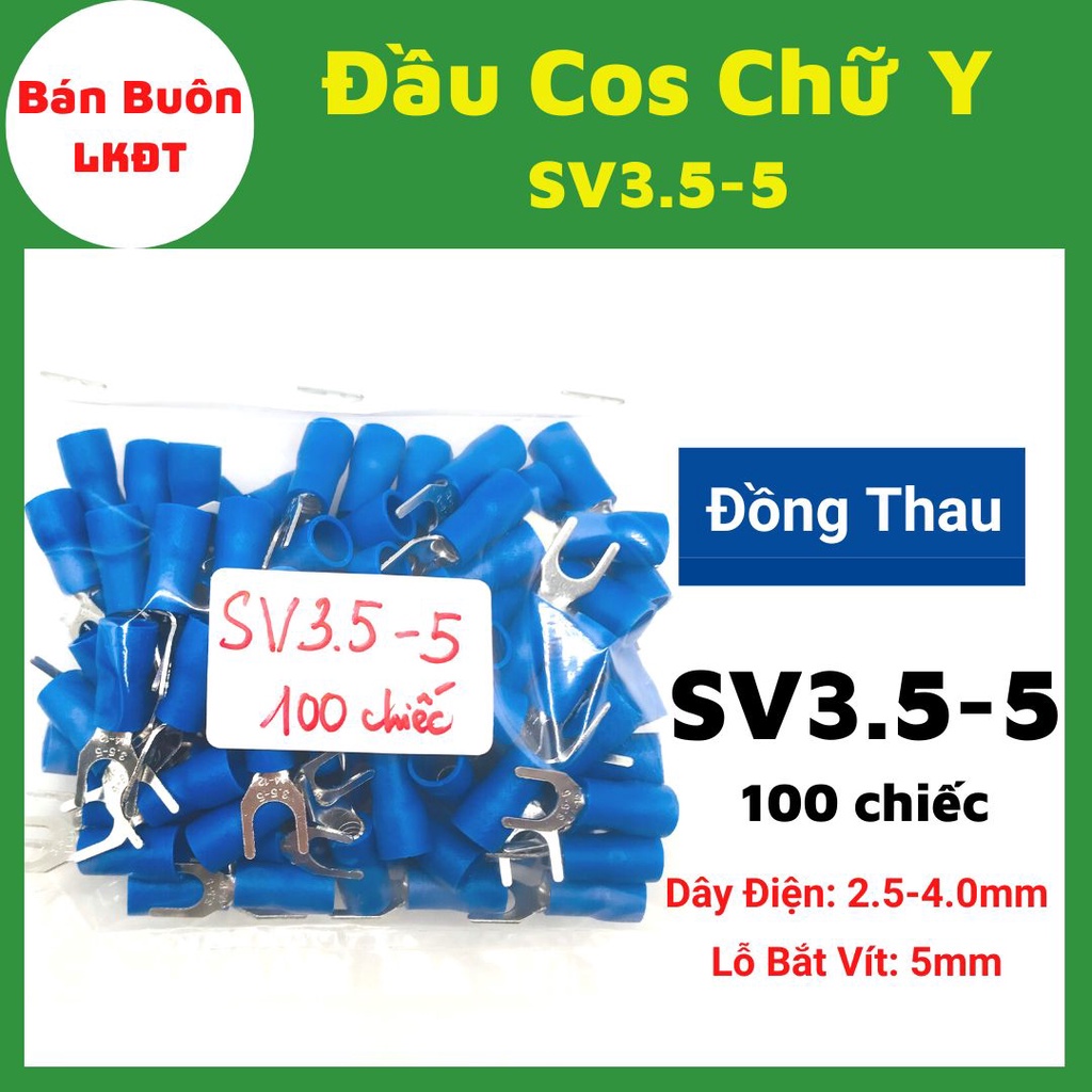[100 Chiếc] Cos Y SV3.5-5, đầu cos chữ y, cosy, đầu cos phù hợp với dây điện từ 2.5-4.0mm, đầu nối dây điện chữ y