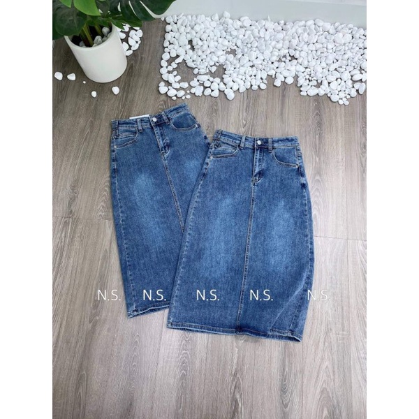 Chân váy jeans dài xẻ sau hàng QCL1