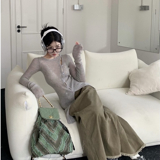 QADCOL Áo Khoác cardigan Mỏng Tay Dài Cổ Tròn Cài Nút Thời Trang Mùa Thu Hàng Mới Dành Cho Bạn Nữ