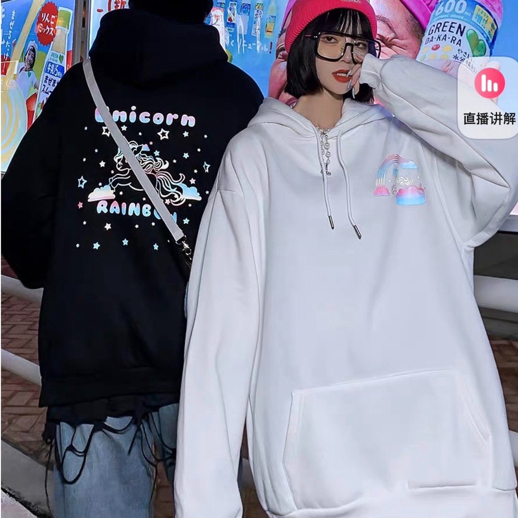 Áo nỉ ngoại Hoodie có nón hình Kỳ lân Unicorn in phản quang loại 1 khổ to 35x40cm siêu đẹp,siêu bền 