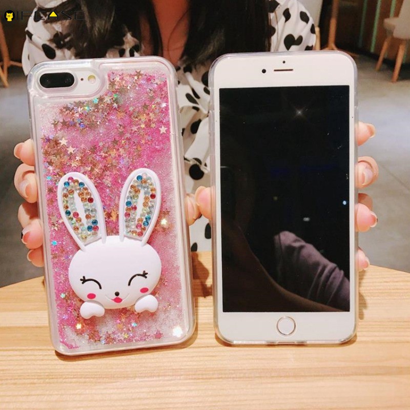 Xiaomi Redmi Note 9 9S 8T 8 7 6 5 Pro Max Phone Case Quicksand Liquid Rabbit Holder Stand Glitter Bling Cartoon Cute Clear Transparent Soft Case Cover