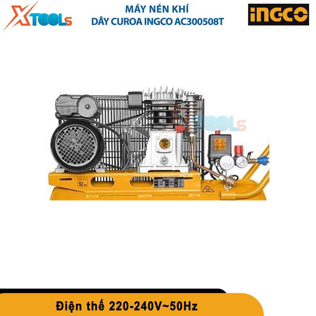 Máy nén khí dây curoa INGCO AC300508T công suất 2.2KW 3 HP, bình chứa 50L, dây curoa, bôi trơn dầu [chính hãng][xtools]