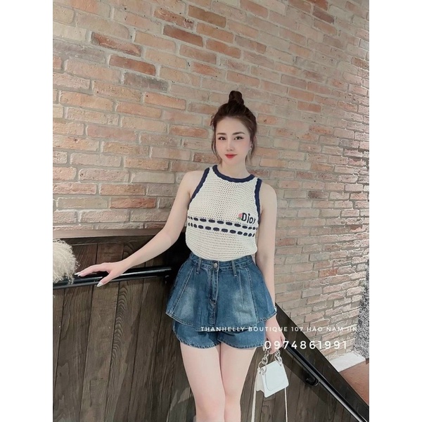 Quần váy jean tầng xoè loại 1 🦄, Quần jean giả váy xếp ly dáng xòe lưng cao