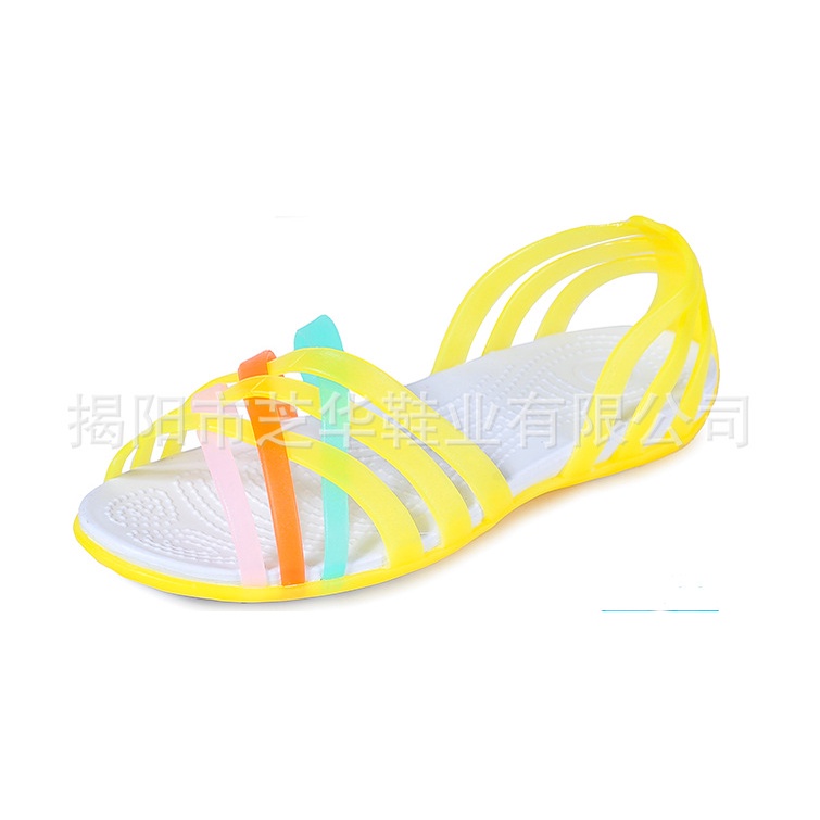 Giày Sandal Nhựa Dẻo Đế Bằng Màu Cầu Vồng Phong Cách Mới Cho Nữ