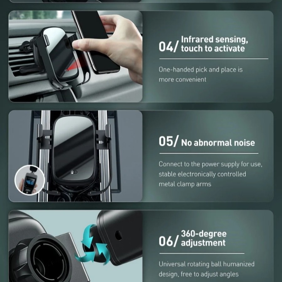 Bộ giá đỡ điện thoại gắn kính hoặc táp lô, kính, khe gió tích hợp tẩu sạc nhanh 30W không dây trên xe hơi Baseus LV589