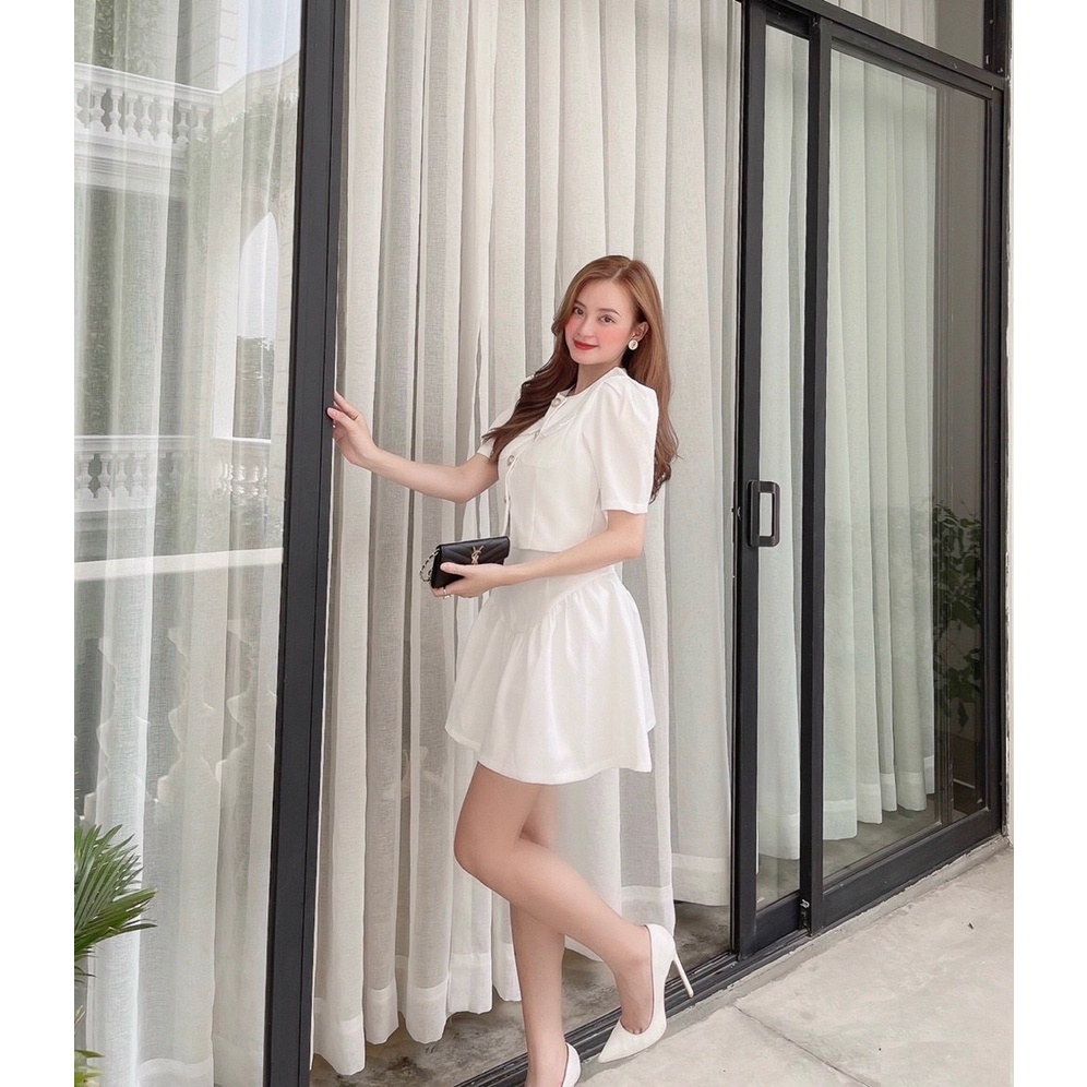 (HÀNG ĐẸP + ẢNH THẬT) Set 2 sản phẩm Áo khoác + Váy xòe xương cá DORY&amp;PONY - LS008 (màu Kem)