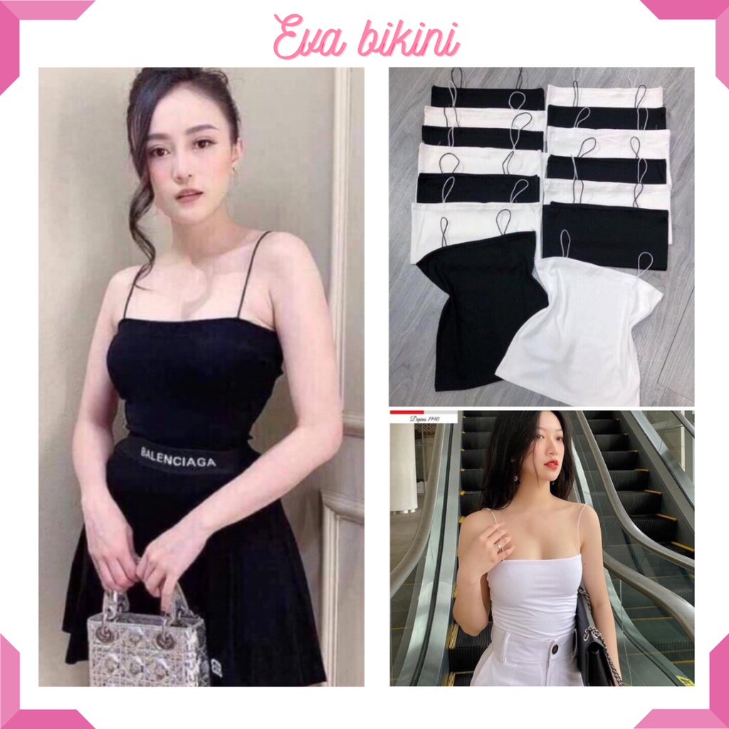 Áo Quây Bra 2 Dây Sợi Bún EVA Dáng Body Chất Cotton Phong Cách Hàn B01
