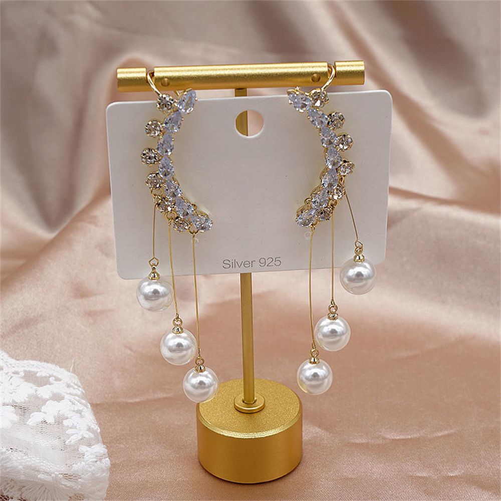 Khuyên Tai Tua Rua Đính Đá Zircon Ngọc Trai Thanh Lịch Thời Trang Cho Nữ Dự Tiệc