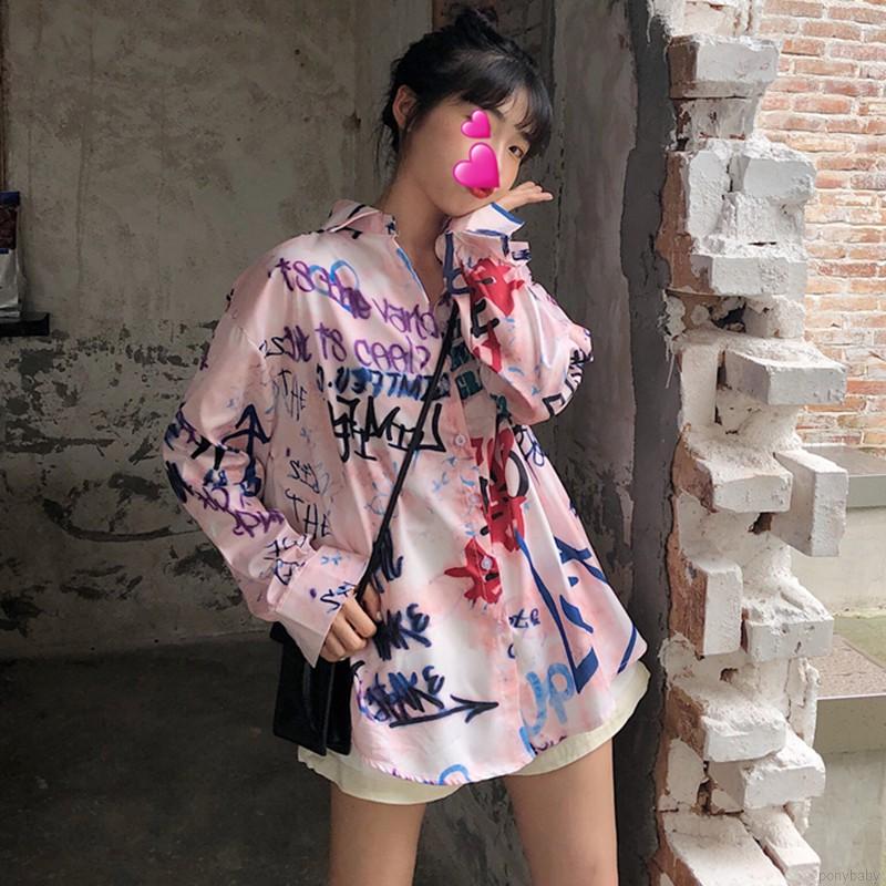 Áo sơ mi tay dài/tay ngắn in chữ phong cách graffiti thời trang Hàn Quốc và mũ thời trang (bán riêng) | BigBuy360 - bigbuy360.vn