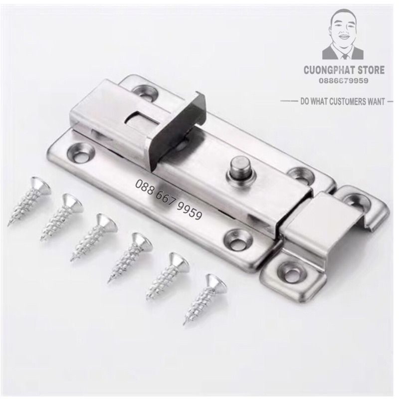 Chốt cài cửa inox dạng vuông, Then cài cửa ngang an toàn dùng cho cửa Toilet cửa sổ lách