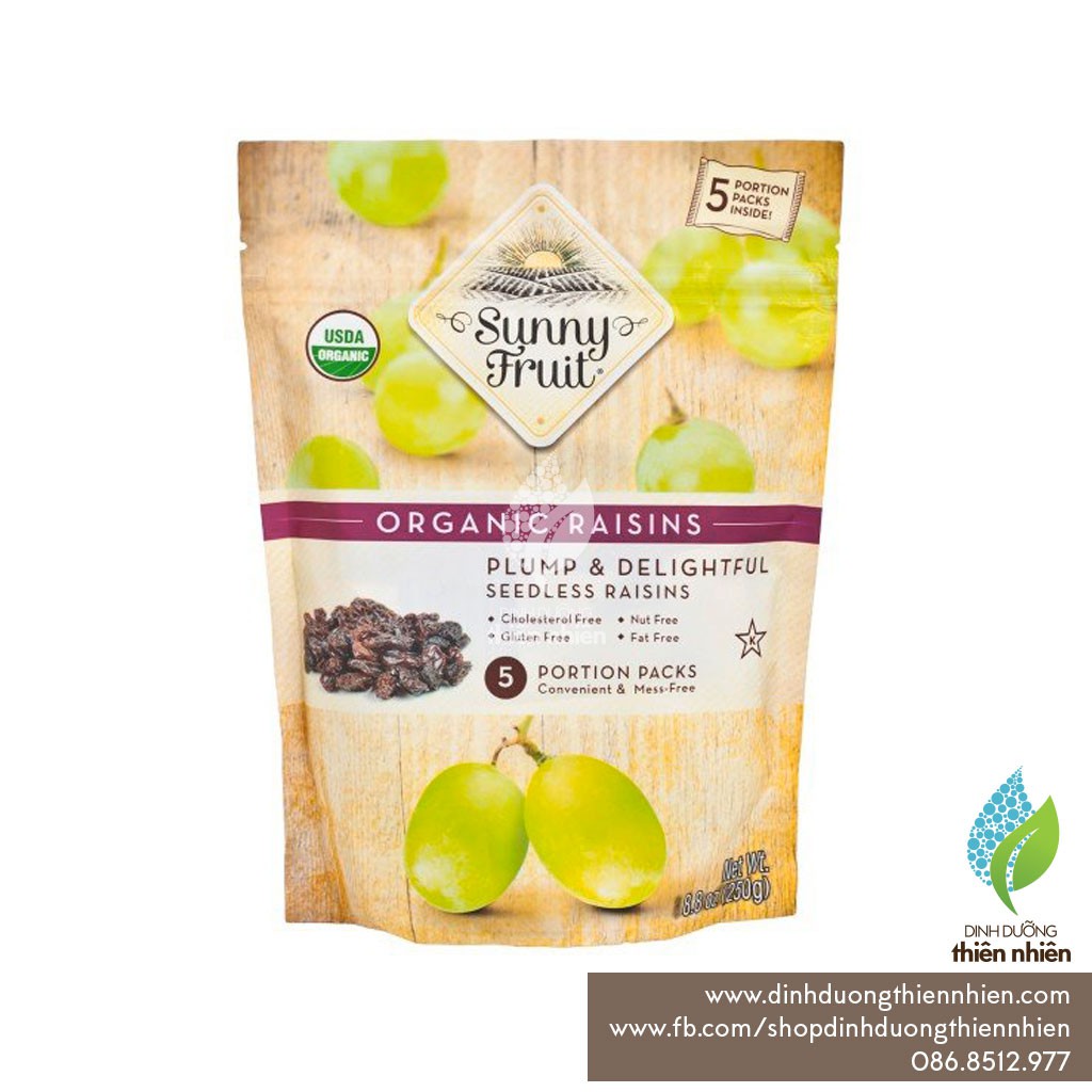 Nho Khô Hữu Cơ Sunny Fruit Organic Raisins, 250g (5 Túi Nhỏ)