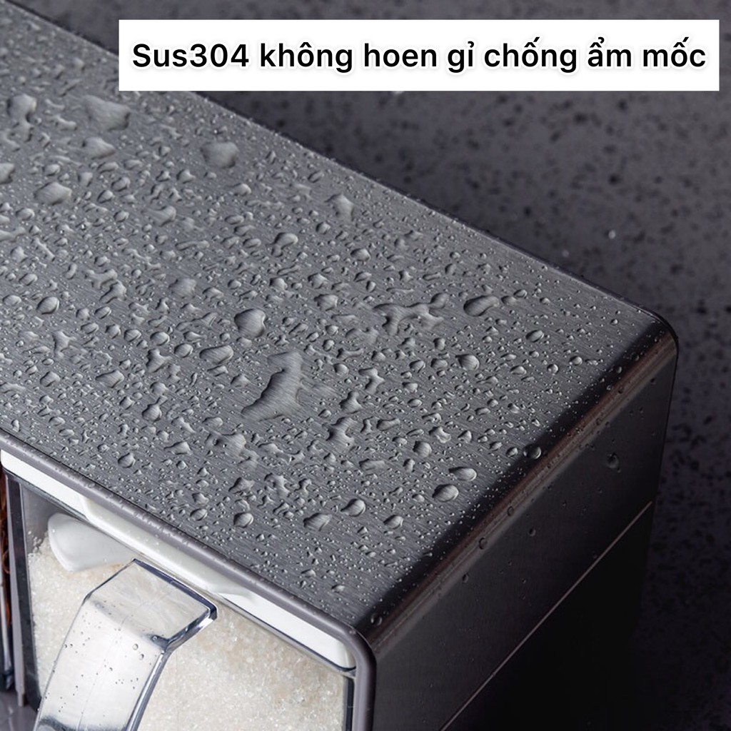 Bộ kệ inox 304 kèm sẵn hộp đựng gia vị, muỗng JIANXIA