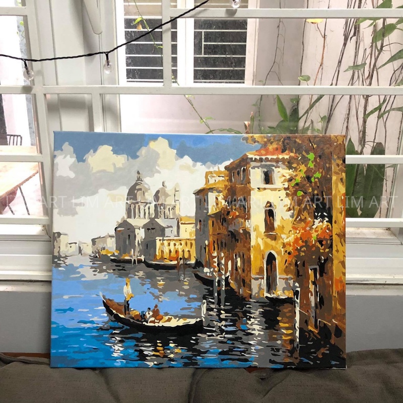 Tranh sơn dầu số hoá có khung LIM Art - Tranh tô màu theo số phong cảnh Venice T273