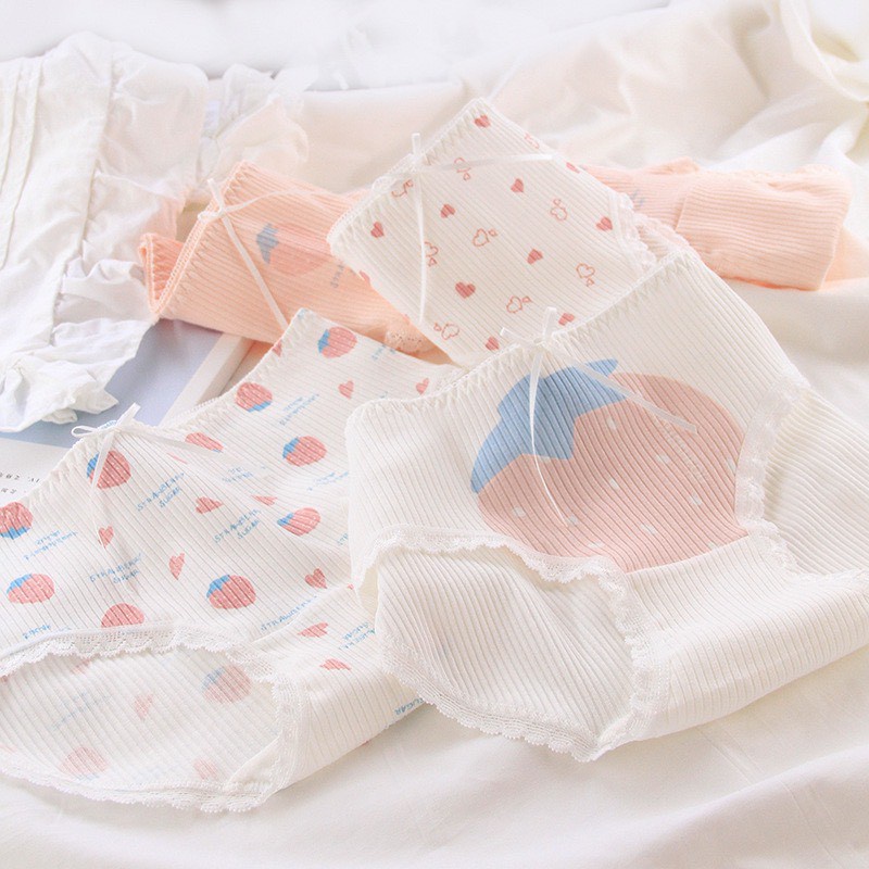 Quần Lót Nữ ❤️️FREESHIP❤️️ Quần Lót Nữ Cotton gân tăm Dâu cam chống viêm mềm mại lên dáng sexySet dâu cam 027