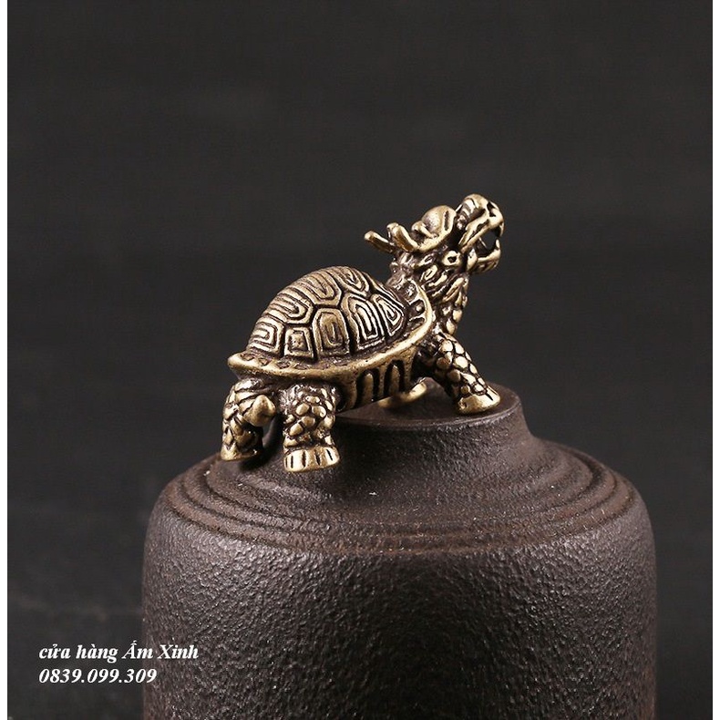 Tượng Long Quy bằng đồng làm phụ kiện tiểu cảnh, phụ kiện bàn trà, trang trí bonsai, trang trí bàn làm việc