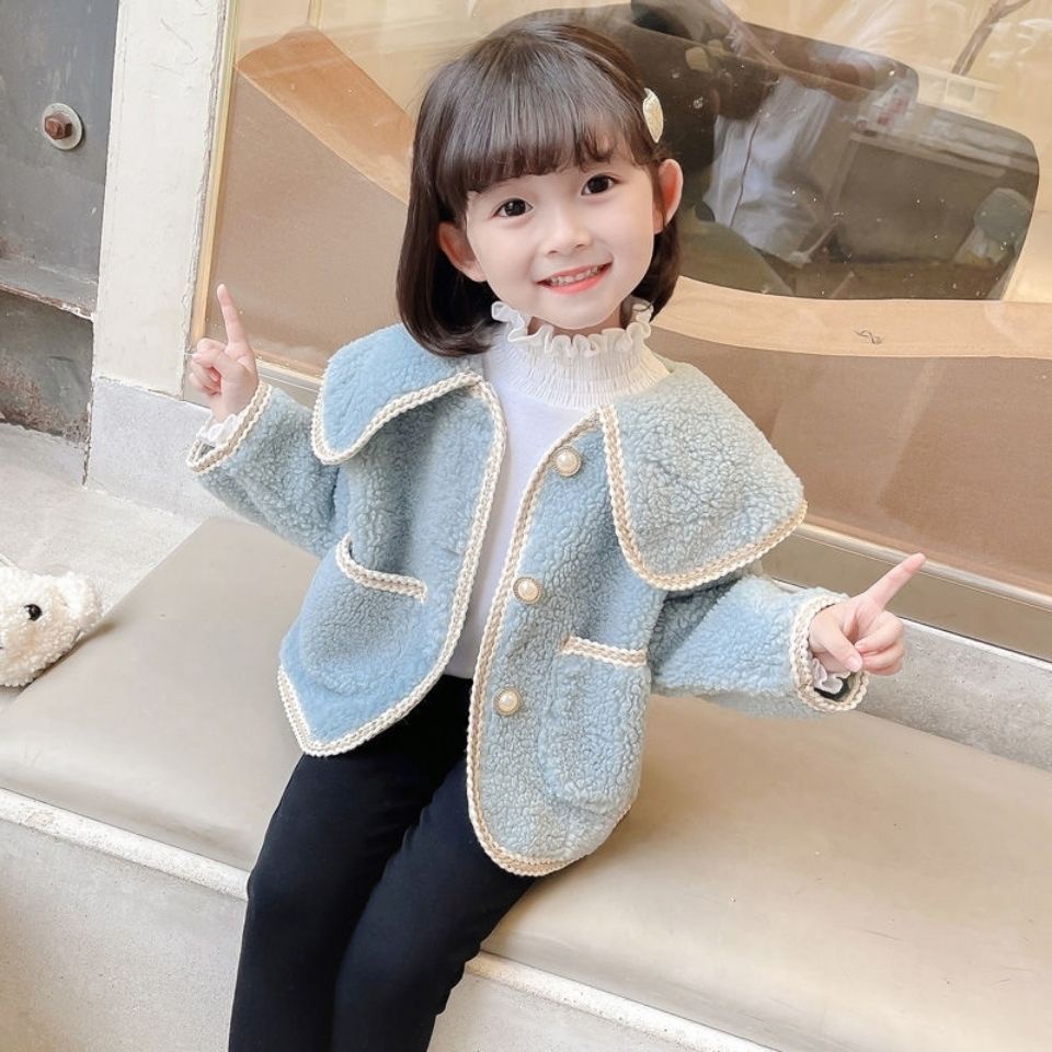 Áo khoác len lông cừu dày thời trang thu đông cho bé gái
