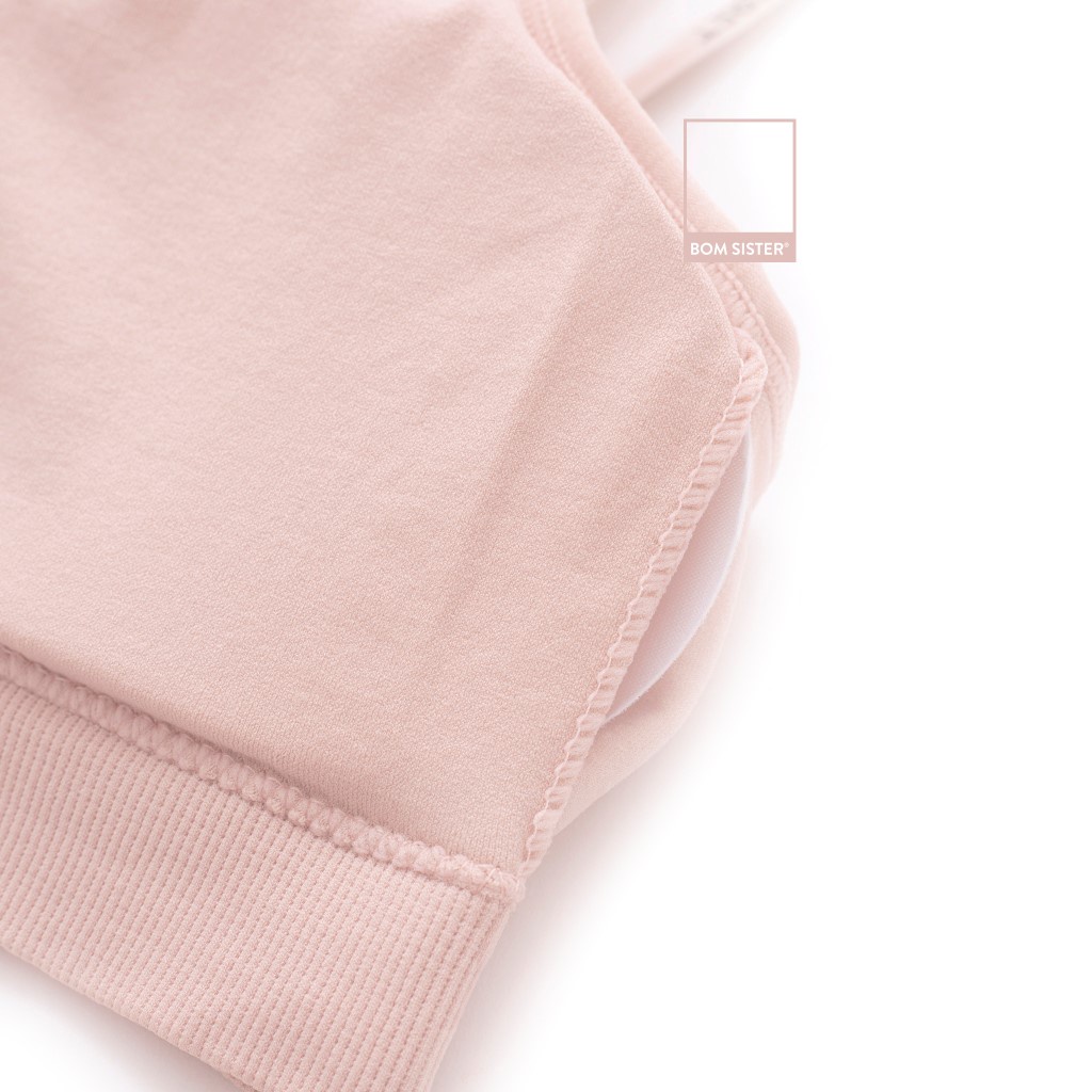 Áo lót thể thao không gọng cotton màu trơn dây vai viền chữ nâng ngực tự nhiên BOM SISTER BRS01 | BigBuy360 - bigbuy360.vn
