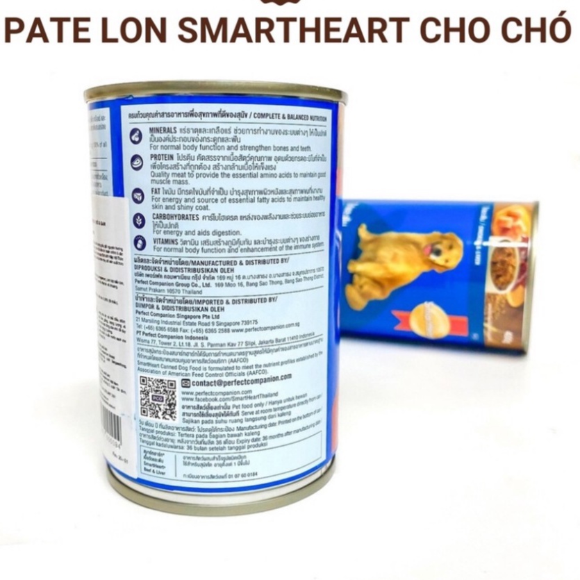 Thức ăn cho chó, pate lon SMARTHEART vị gà, vị bò cho chó lớn 400g