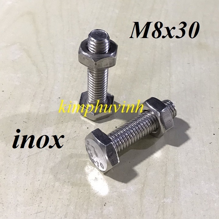 5 BỘ - M8x30mm BULONG INOX - BULON  INOX 8li - ỐC INOX 8li