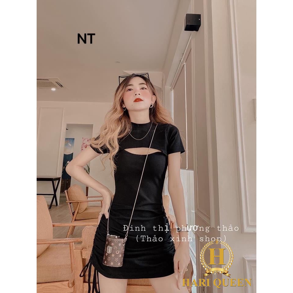 Váy body hở ngực rút hông HARIQUEEN