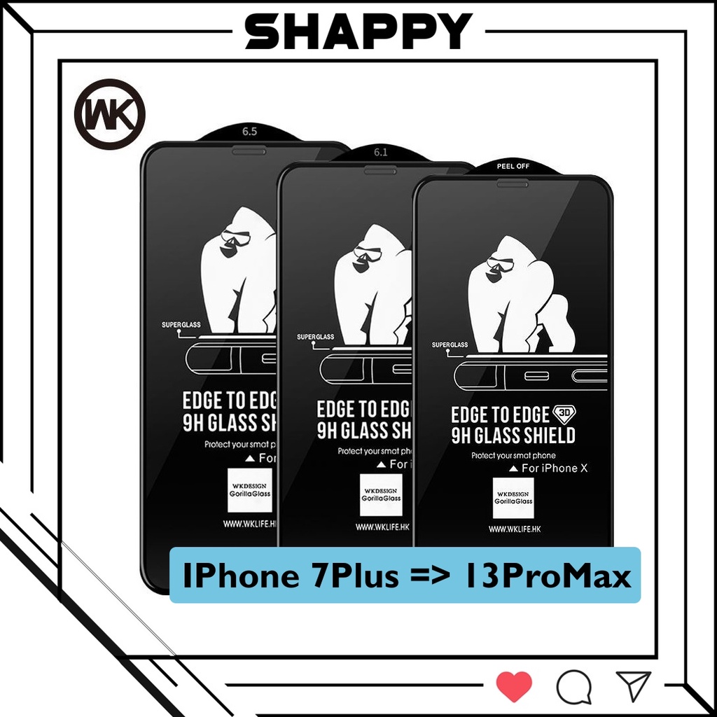 Kính Cường Lực IPhone KingKong Bóng Full Màn 7Plus/8Plus/X/XR/XsMax/11/12/13/Pro/Max [Shappy Shop]