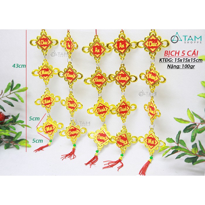 Set 5 dây khánh vuông họa tiết vòng in chữ treo Tết (25cm) T-PKTMD-62