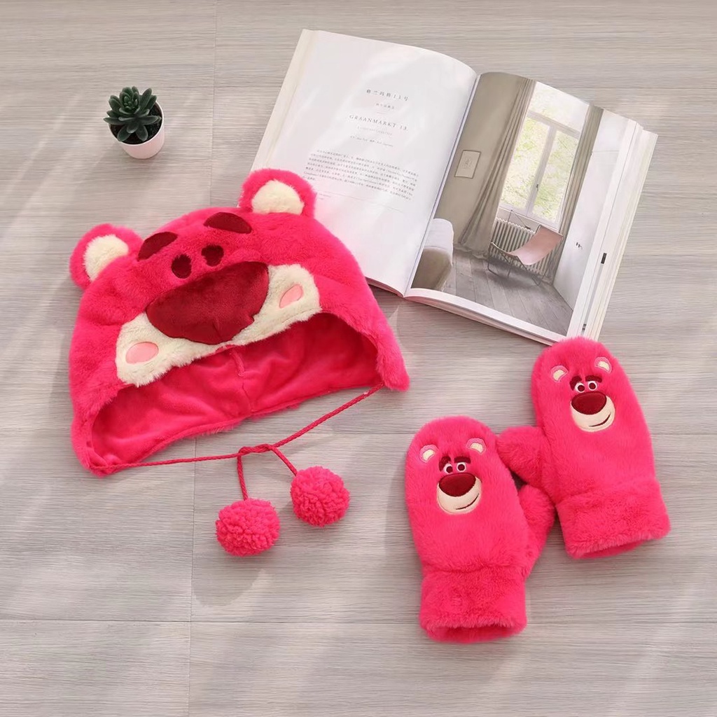 Nón - bao tay giữ ấm gấu dâu Lotso