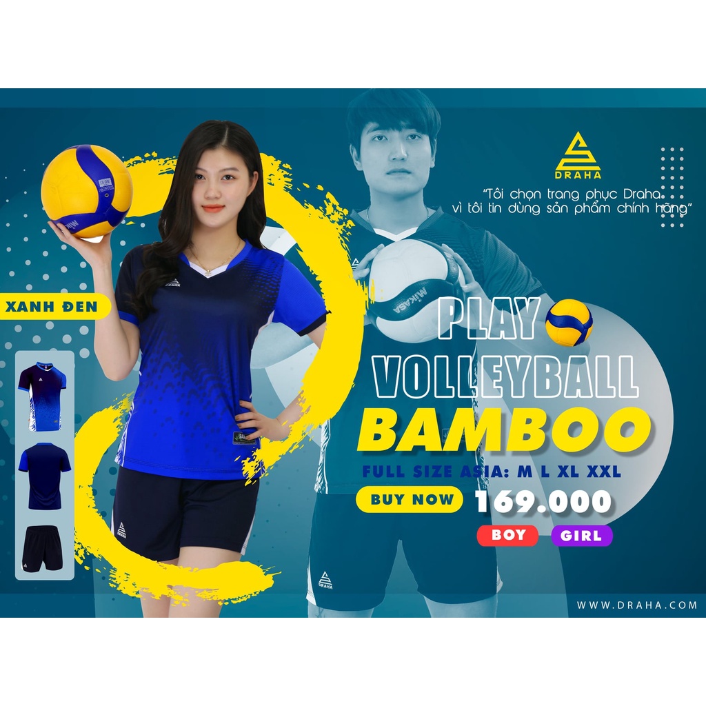 -  Bộ quần áo bóng chuyền nam/nữ DRAHA BAMBOO  cao cấp chất liệu vải mè