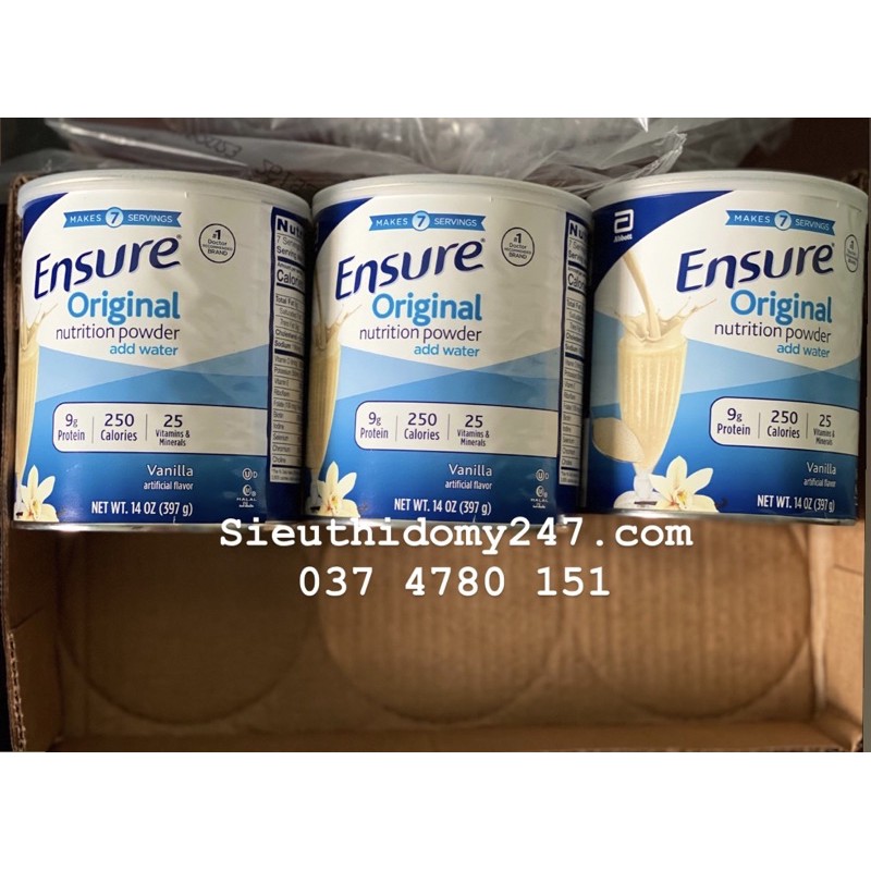 Set 3 hộp Sữa bột Ensure Original Nutrition Powder 397g nội địa Mỹ