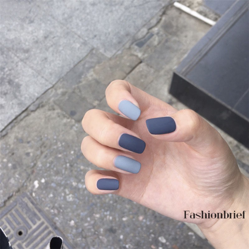 Set 24 Móng Tay Vuông Màu Xanh Dương