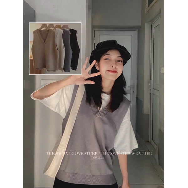 Áo gile len trơn cổ V basic ( Ảnh thật )