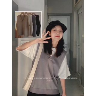 Áo gile len trơn cổ V basic