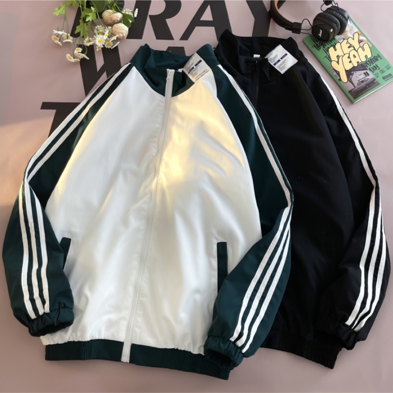 Áo khoác bóng chày tay dài in chữ thời trang dành cho nam áo khoát chống nắng nam Ba sọc màu áo khoác giản dị