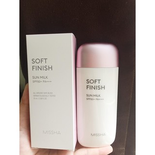 Kem chống nắng Missha hồng Soft finish sun milk SPF 50+/PA++++ 70ml