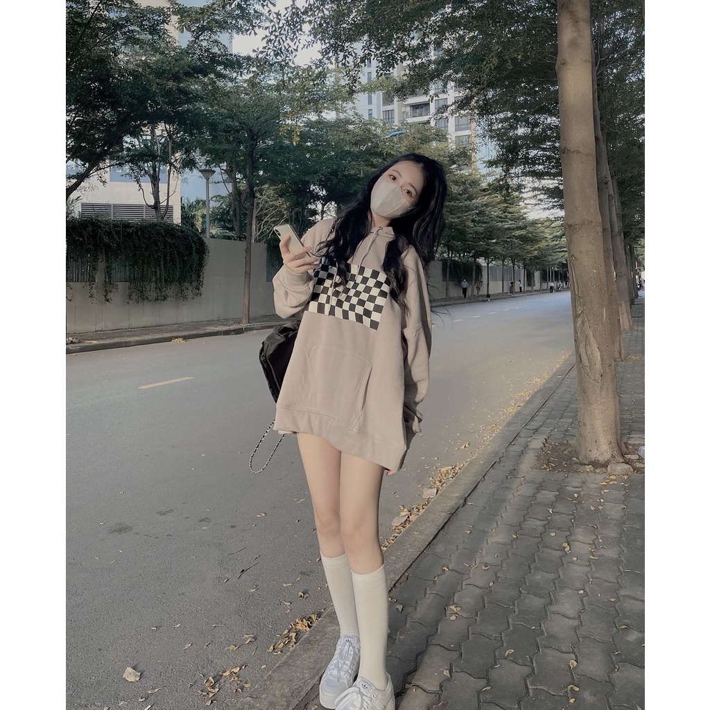Áo Hoodie Bàn Cờ PEONYB Nữ [FREESHIP]  Sweater form rộng tay bồng, nỉ ngoại đẹp in hình caro cá tính Ulzzang