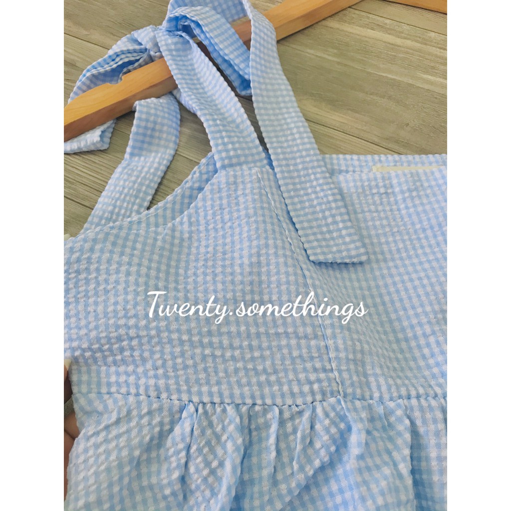 Set Áo Babydoll Kẻ Xanh + Quần Shorts (ảnh thật/sẵn/video)