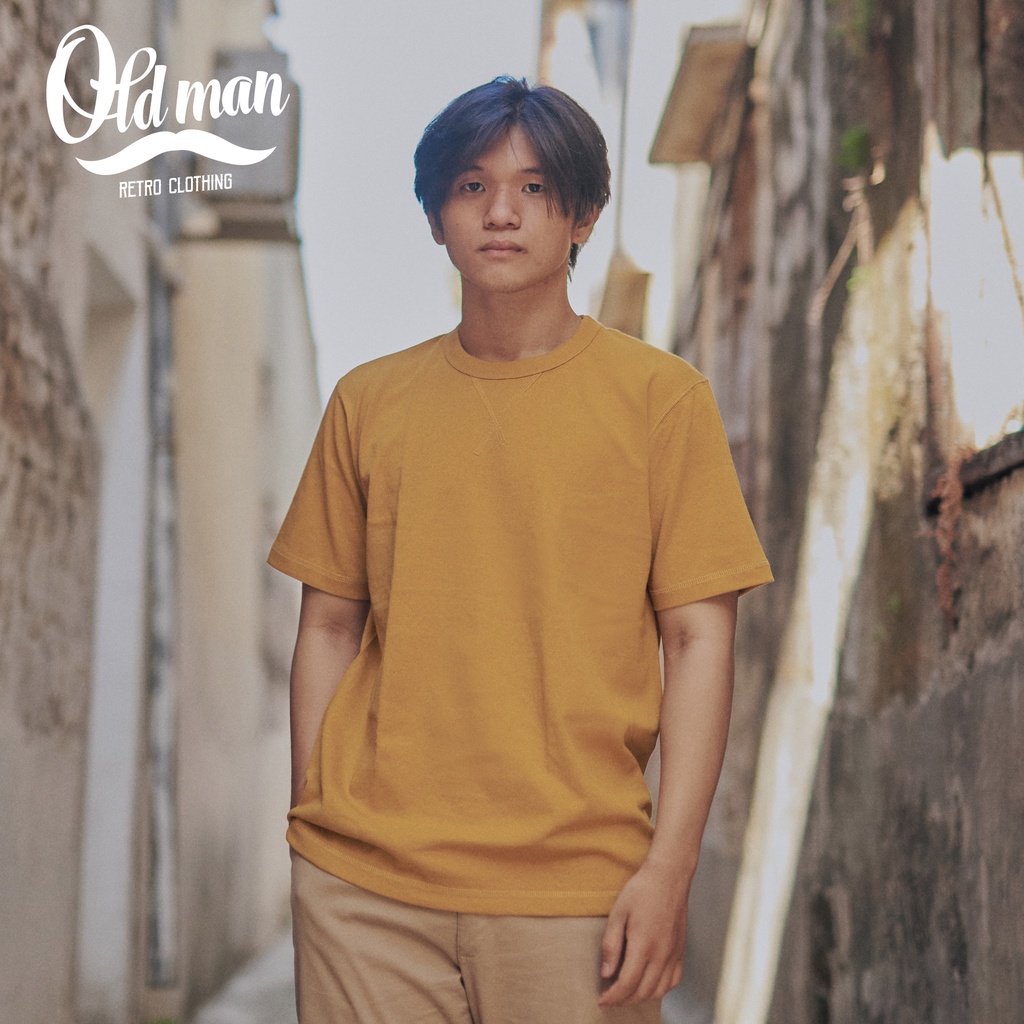 Áo Thun Nam Cổ Bo Chữ V OLDMAN, Cổ Tròn, Tay Đùi Ngắn Cổ Điển 245g Cotton, Áo Thun Vintage Retro Basic Dày Dặn | BigBuy360 - bigbuy360.vn