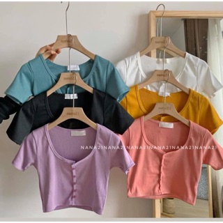 Áo croptop len gân cài nút đủ màu sale xả kho