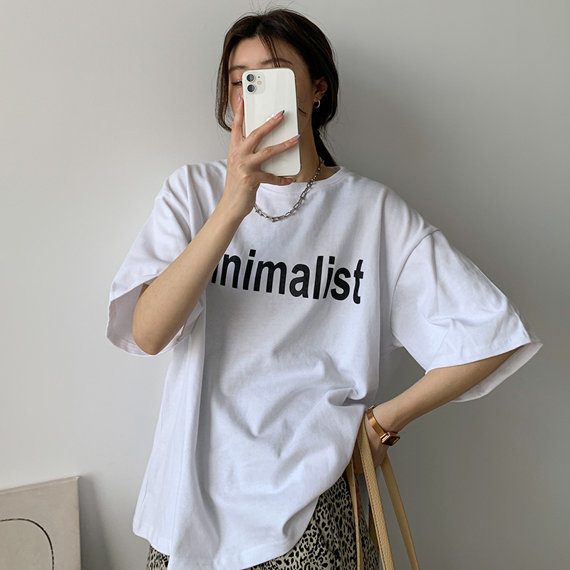 SUXI Áo thun nữ tay ngắn in chữ thời trang năng động