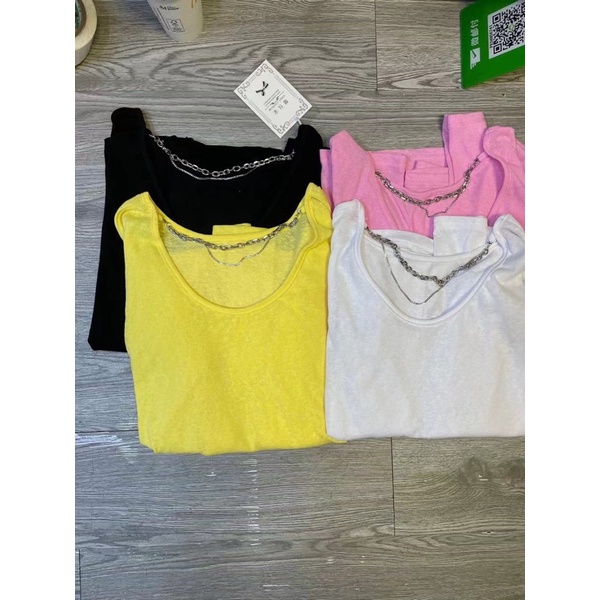 áo phông giấy mỏng dáng oversize phối dây xích ngang sexy (8803#)