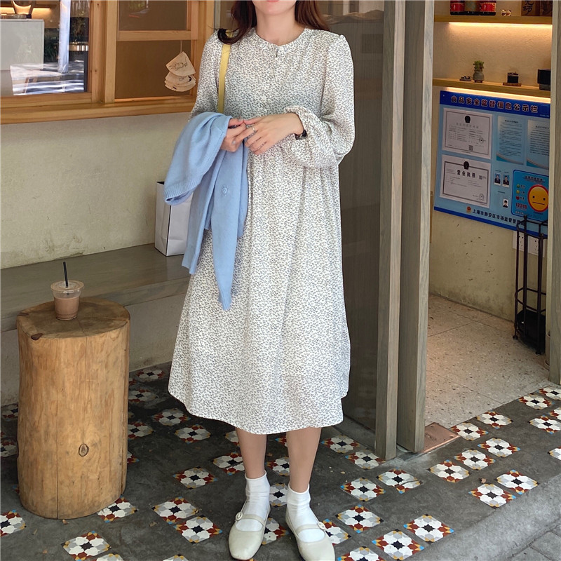 Đầm mini tay dài cổ tròn in hoa thời trang nữ 38078