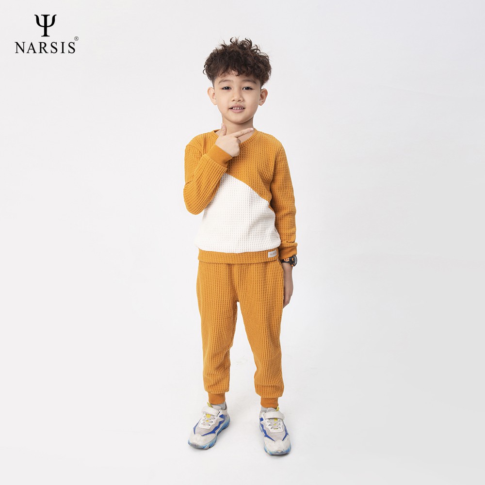 Bộ đồ thu đông bé trai Narsis KE.0035 chất Cotton màu vàng đất trắng ngà