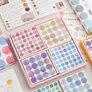 Sticker chấm tròn dán decor phòng trang trí sổ bullet journal vintage nhiều màu sắc